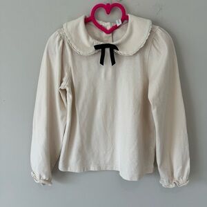 Janie and Jack Cream Long-Sleeve Top with Black Bow
